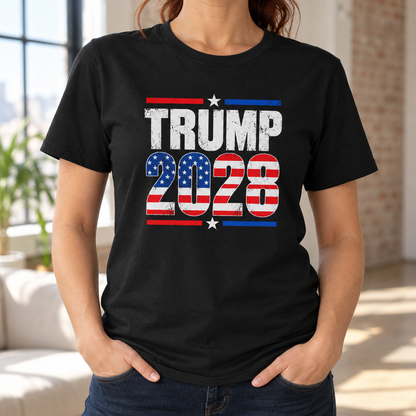 Trump 2028 T-Shirt in Black, torso model mockup