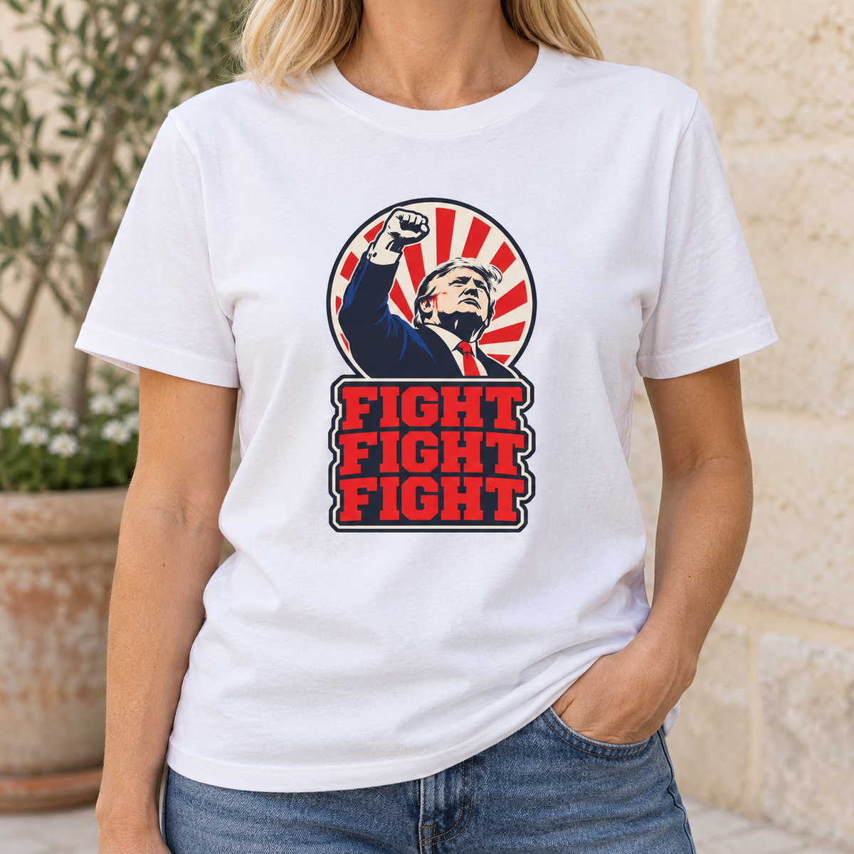 Fight Fight Fight Trump T-Shirt in White, torso model mockup