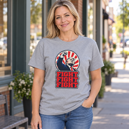 Fight Fight Fight Trump T-Shirt in Gray, lifestyle model mockup