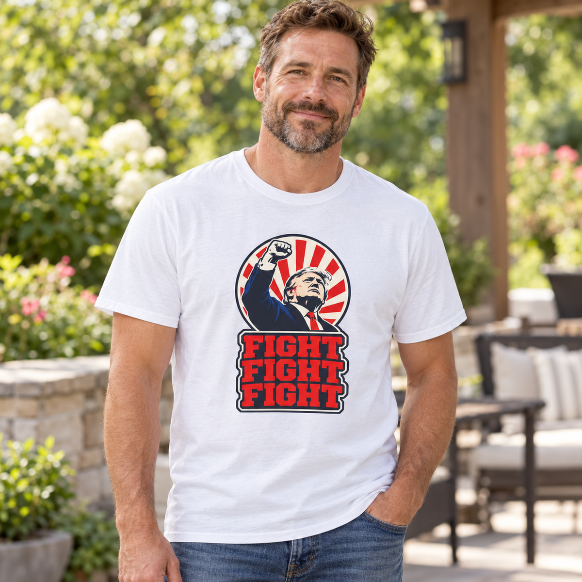 Fight Fight Fight Trump T-Shirt in White, lifestyle model mockup