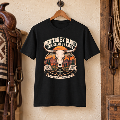 Western by Blood Christian by Faith Shirt — shirt-only staged mockup