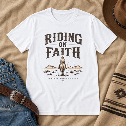 Riding on Faith Shirt — shirt-only staged mockup