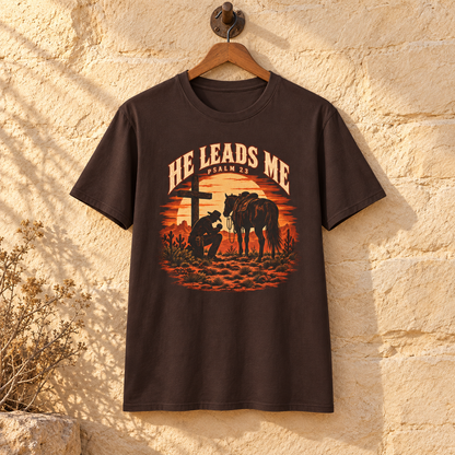 He Leads Me Shirt — shirt-only staged mockup